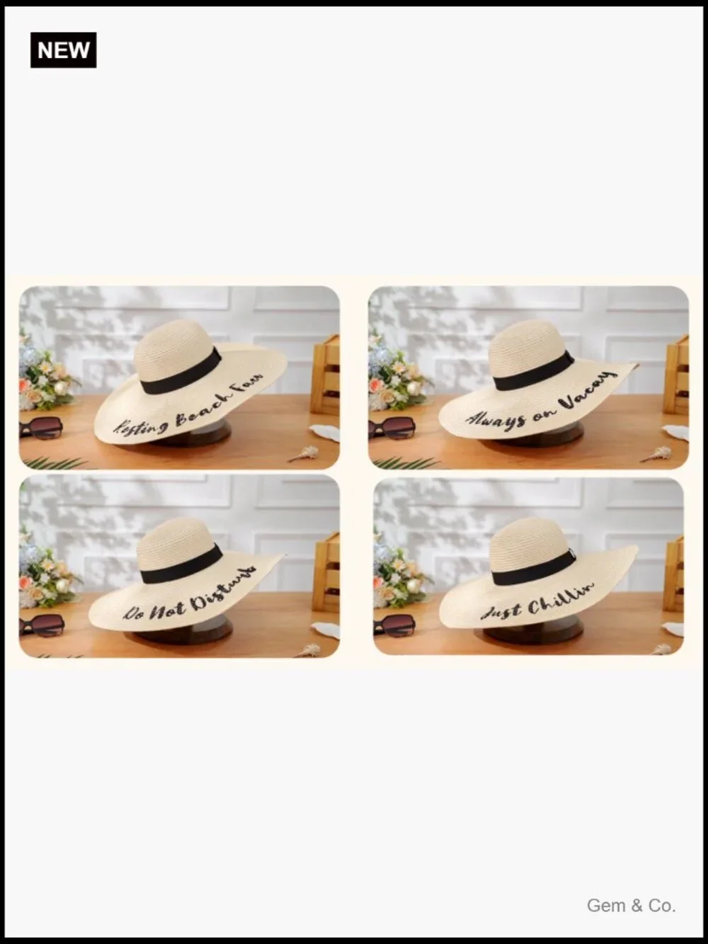 4 Pack Women Straw Sun Hats Embroidered Wide Brim Foldable Travel Summer